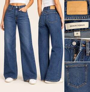 Barrel Relax Denim Forum Farrah Hi-Rise Wide Leg Jeans Size 31 Dark Wash Indigo